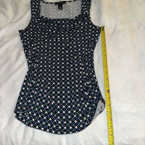 WHBM Women’s Tank Top Blouse Black Green Blue White Pattern Small EUC - Picture 8 of 9
